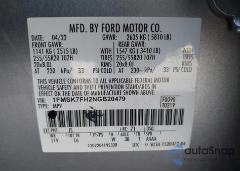 2022 Ford Explorer Limited from USA, damaged, VIN 1FMSK7FH2NGB20479